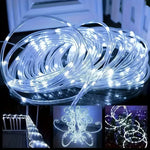 guirlande lumineuse led solaire extérieure blanche moderne 100 led 22mètres fixée piquet