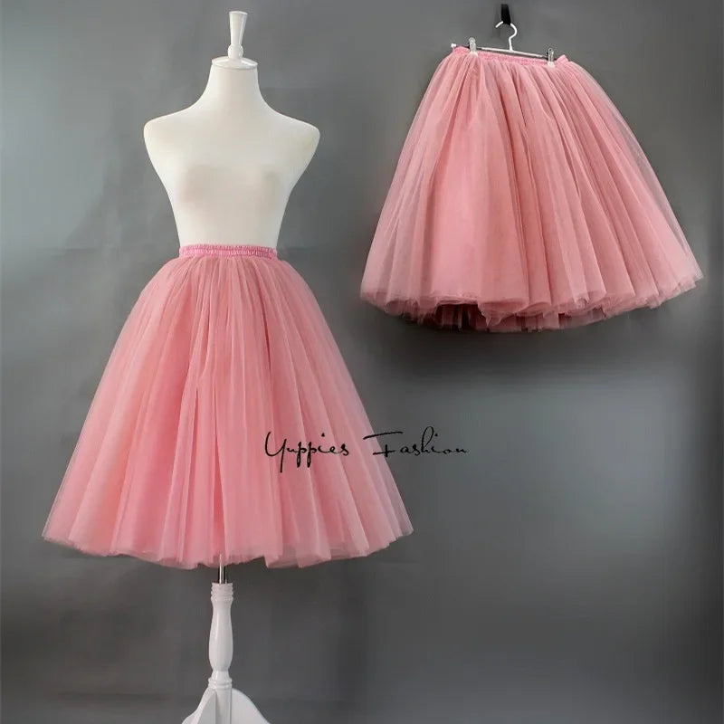 jupe tutu femme taille haute tulle rose clair plissé longue élégante élastique