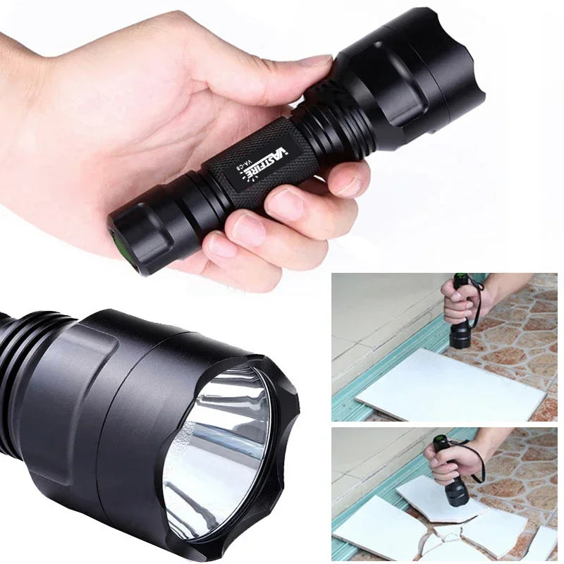 lampe torche rechargeable led noire anti glisse 5w rouge vert camping