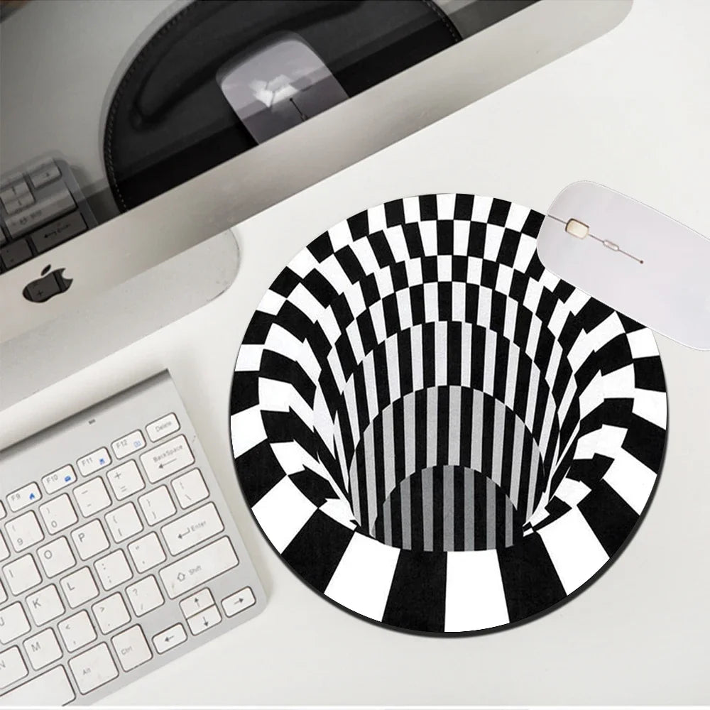 tapis souris moderne carré géométrique spirale optique noir blanc adhésif gaming desk 220*220*2mm 200*200*2mm