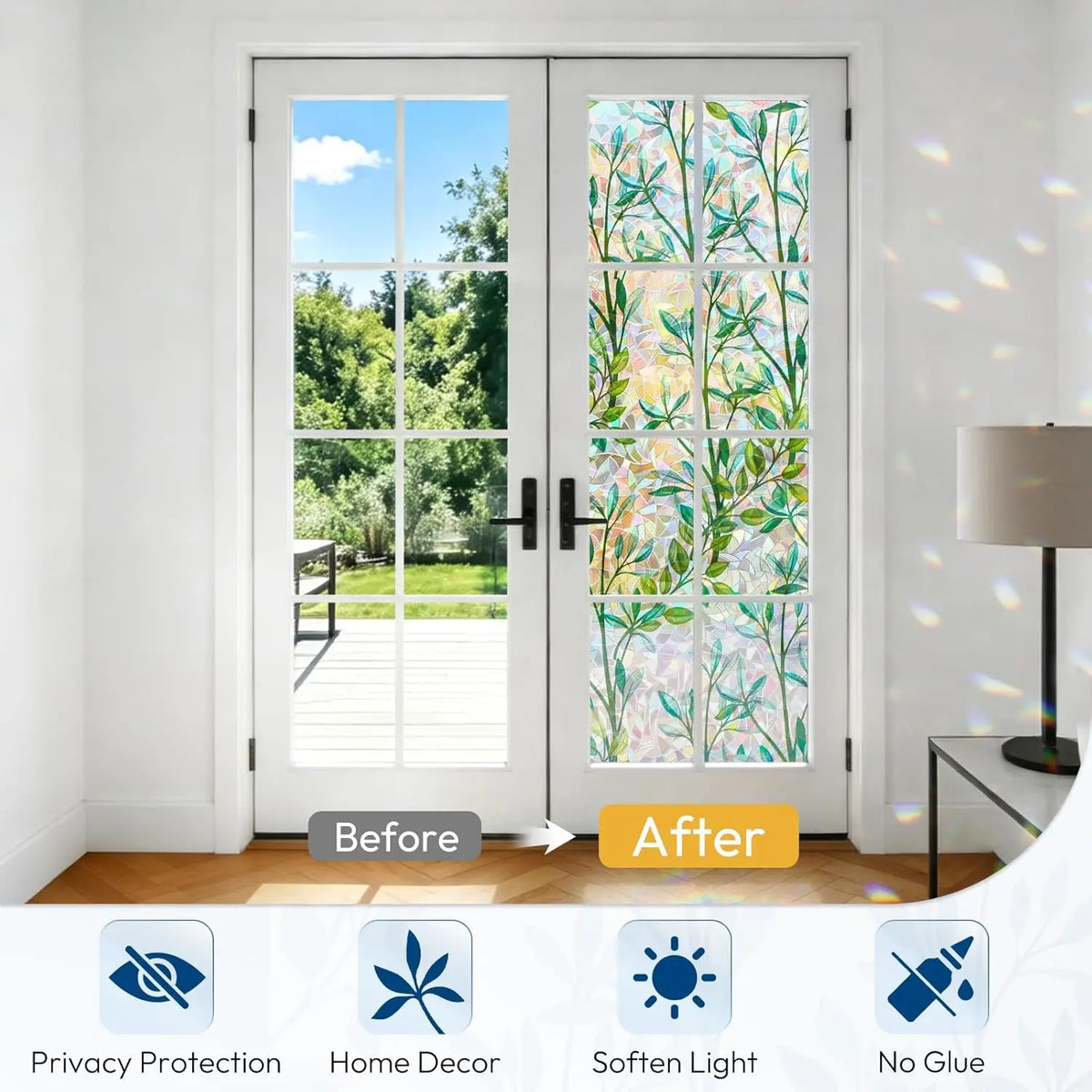 film fenêtre adhésif feuilles vertes moderne décoration protection uv isolation thermique explosion transparent vert