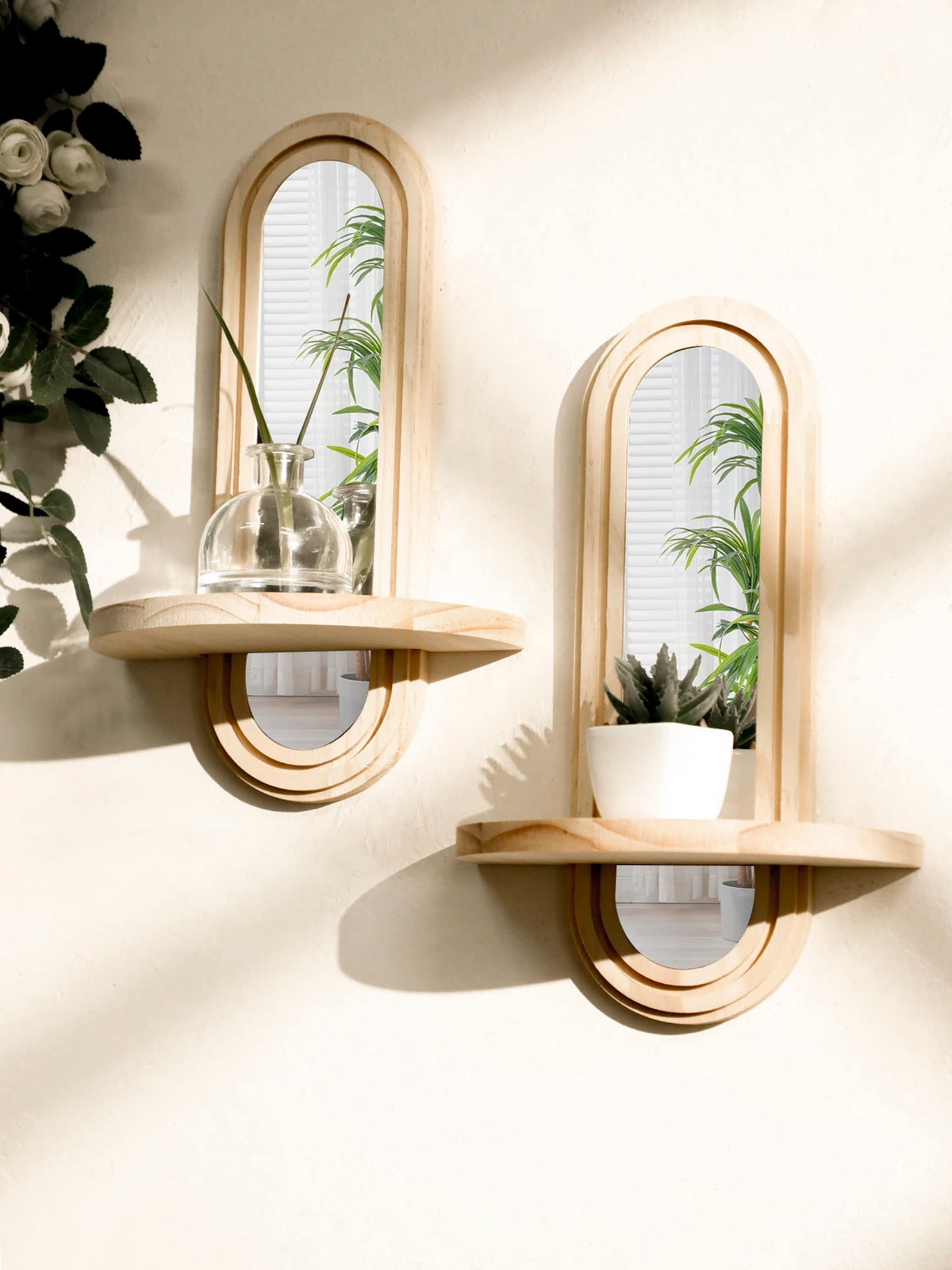 miroir étagère bois clair bohème fixation pratiqueintérieur deco salon chambre plantes stands