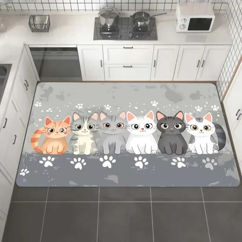 tapis sol chatons mignons gris blanc noir moderne imperméable résistantintérieur cuisine salon