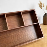 boîte compartiments bois marron foncé minimaliste respectueuse environnement réutilisable articles divers rangement moderne