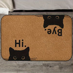 tapis moderne antidérapant chat noir yeux dorés textes hi bye entrée 50x80cm
