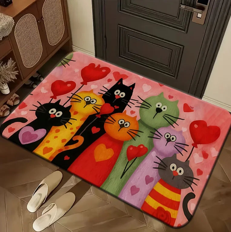 tapis sol antidérapant moderne multicolore chatons cœur géométrique salon chambre