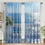 rideau imprimé paysage marin bleu blanc semi transparent moderne 24x59in 30x65in 41x91in 51x83in