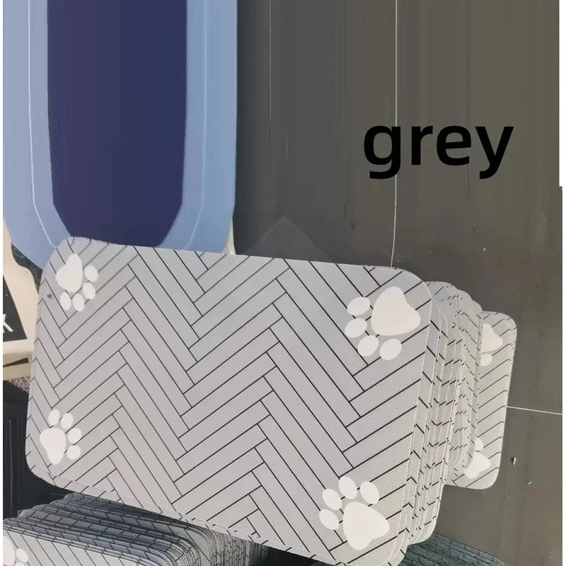 tapis absorbant animaux compagnie imperméable antidérapant gris blanc rayures empreintes pattes moderne clips
