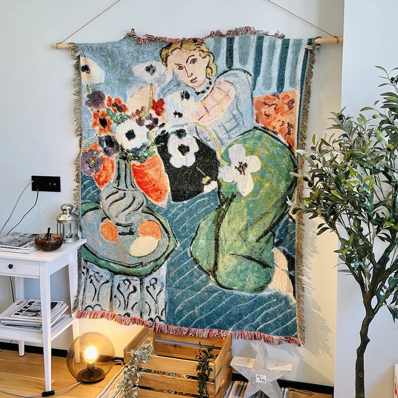 couverture décontractée lit polyester coton motif matisse abstrait fleurs personnages voyage