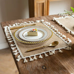 serviettes table beige blanc tissu naturel franges rustique chic noël mariage fêtes anniversaire