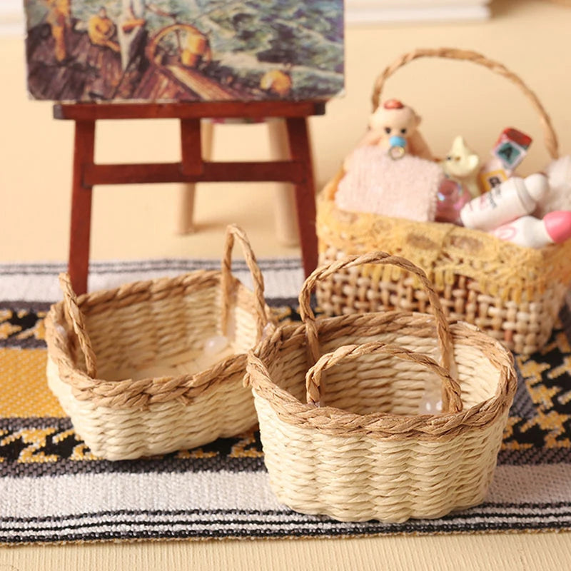 paniers tissés bambou rustique poignées tissu nature animaux collection miniature decoration