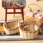 paniers tissés bambou rustique poignées tissu nature animaux collection miniature decoration
