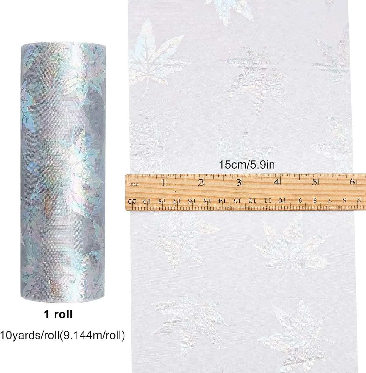 ruban décoratif feuilles d'erable or bronze argent blanc moderne 15cm 10yards