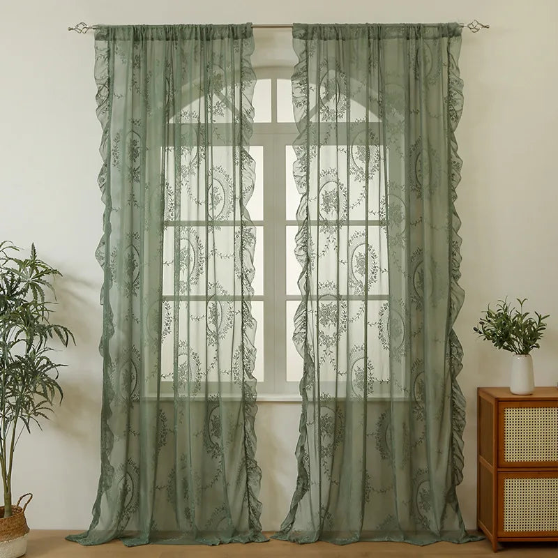 rideaux broderie florale transparent blanc vert rose orange classique polyester chambre salon