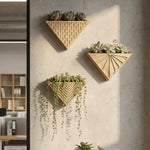 support plante mur bois moderne géométrique minimaliste succulentes herbes sèches fougères lierre cascade