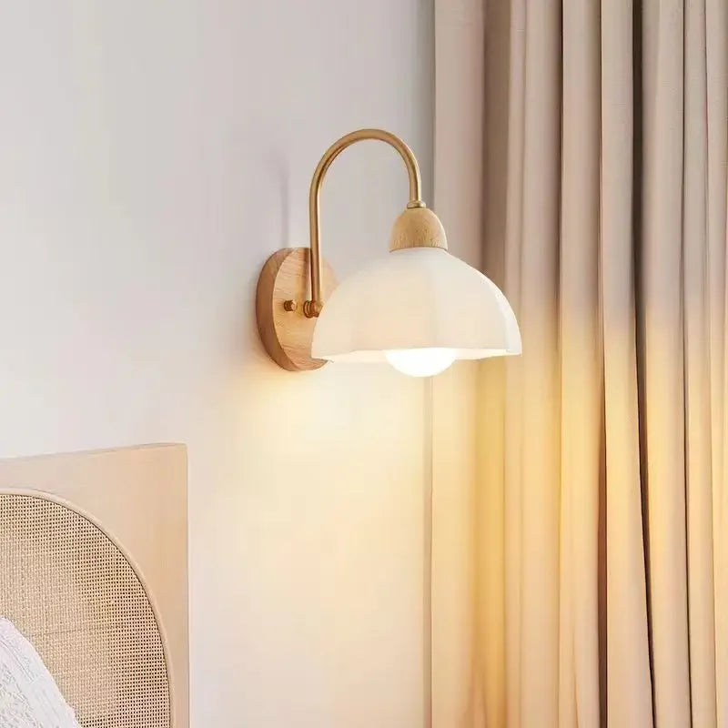 lampe murale bois clair fleur scandinave minimaliste chambre coucher éclairage quotidien led opaque