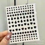 sticker 3d noir coeurs étoiles gouttes adhésif décoratif enfants ongles carnet visage