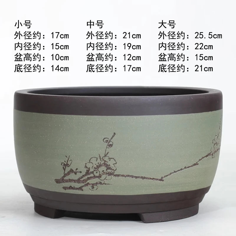 pots bonsaï porcelaine beige noir vert olive branches fleurs dessinées classique traditionnel