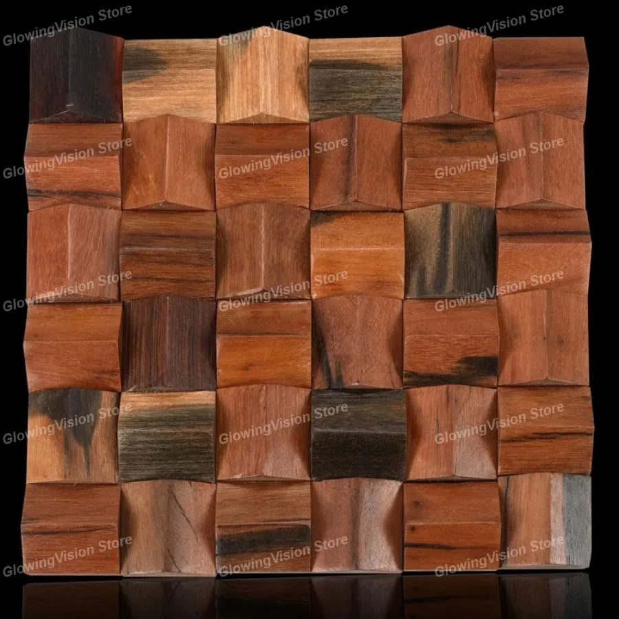 panneau décoratif bois cubes géométriques moderne marron clair foncé autocolant 3d