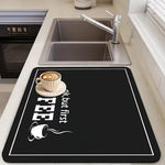 tapis cuisine moderne noir lettrage blanc absorbe eau rapide séchage rectangle 50x40cm