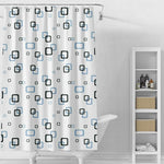 rideau douche moderne motif carré blanc noir bleu clair imperméable éva rapide séchage ourlet