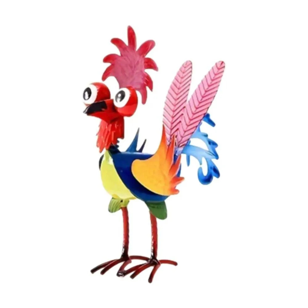 statuettes coq couleur rouge jaune vert orange bleu violet plumes décoratives champêtre rustic