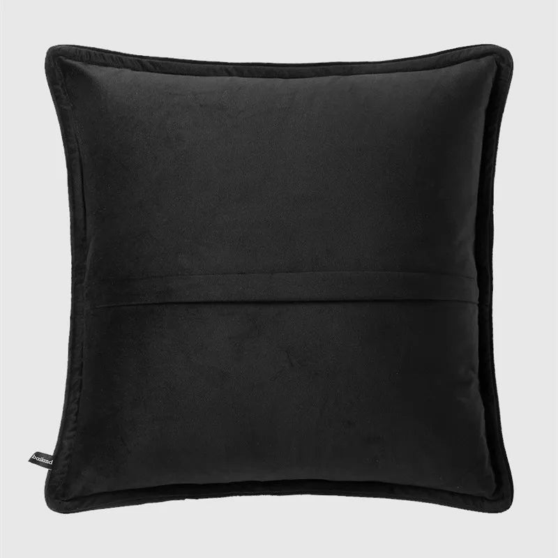housse coussin carrée velours orange léopard noir pompons décoration salon moderne canapé