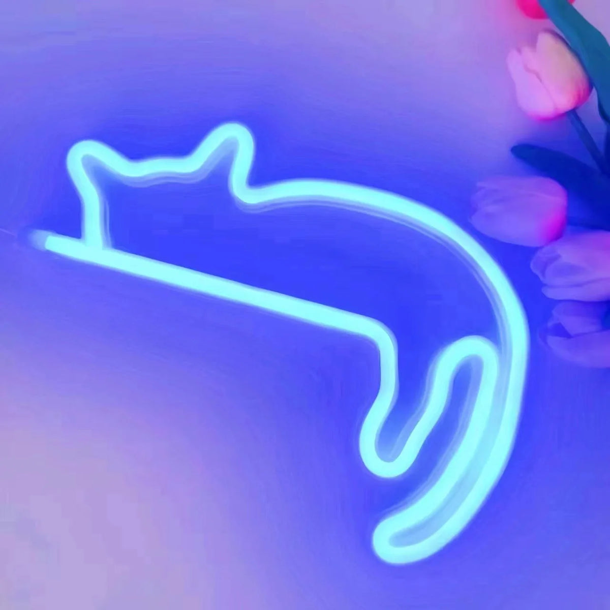 néon mural chat forme bleu rose moderne veilleuse lumineuse décoration intérieure cadeauOpaque