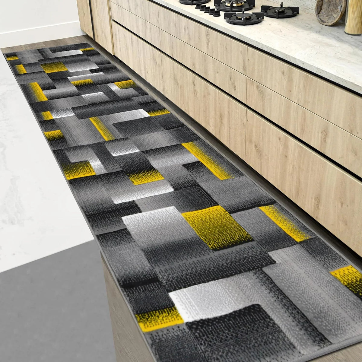 tapis moderne géométrique gris rouge vert chambre salon contemporain usage multiple