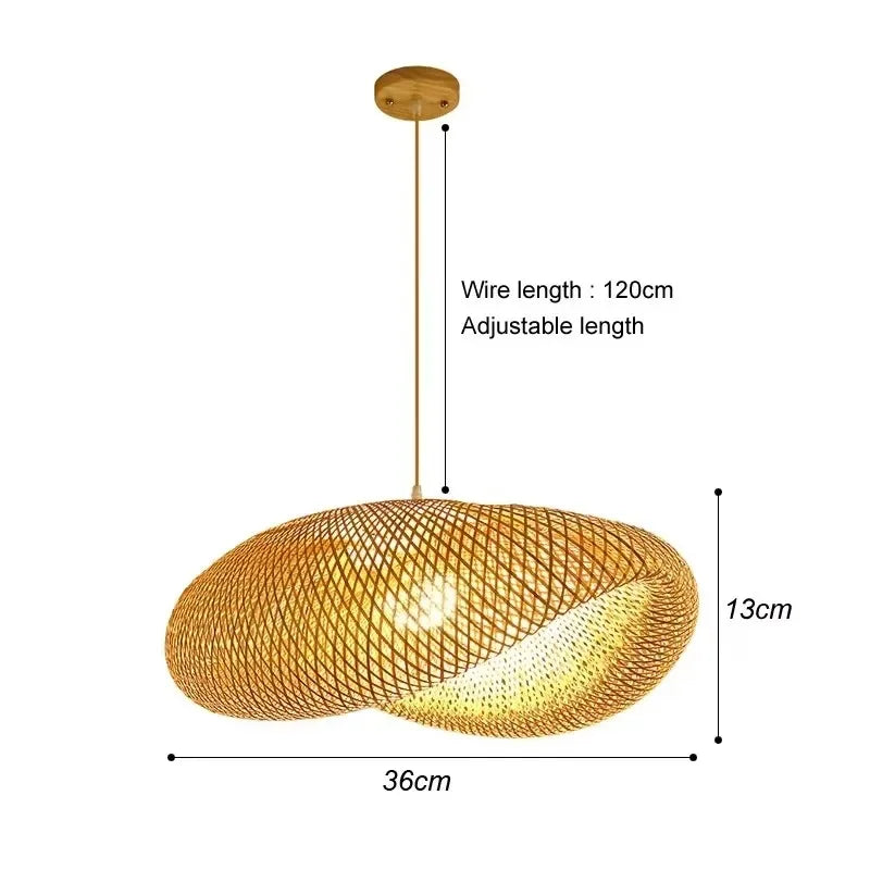 suspension lumineuse moderne bambou tissage beige doré fixe passe câble noir