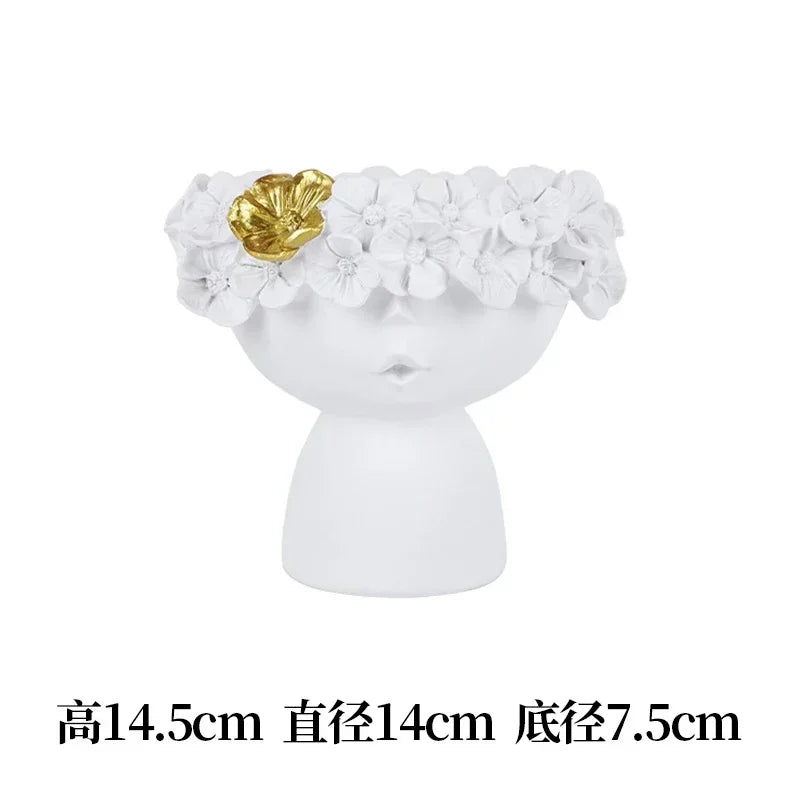 vase décoration buste féminin moderne fleurs artificielles couleurs variées blanc noir bleuclair crème grisfoncé