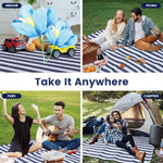 couverture pique nique bleu marine rayures horizontales ceintures marron imperméable pliable extérieure camping plage