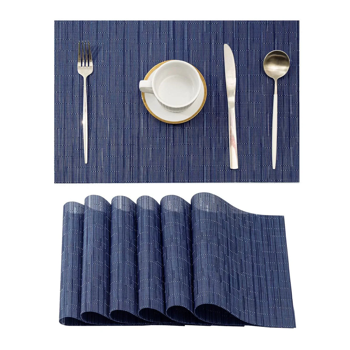 tapis table moderne bleu marine rayures fines 18in 12in durable vinyle respectueux environnement