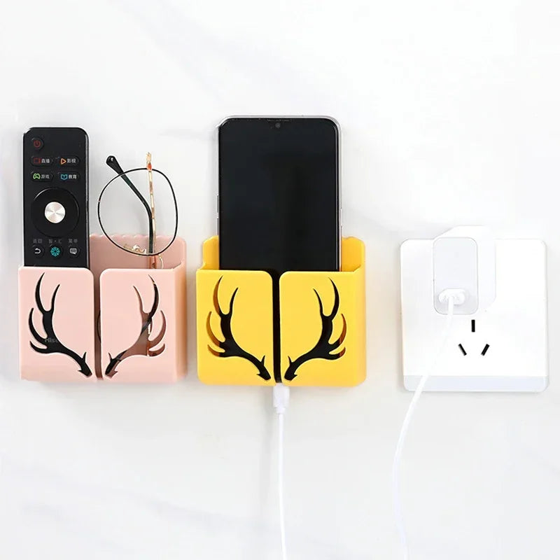 support mural adhésif antlers moderne blanc noir rose bleu vert câbles lunettes télécommande prise
