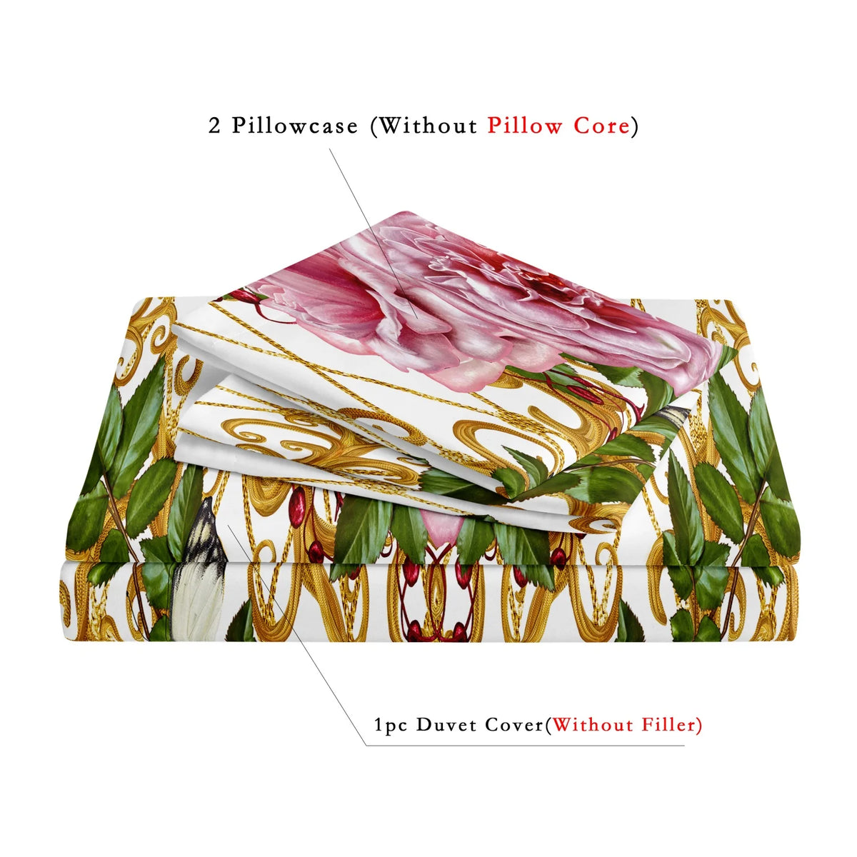 ensemble lit floréal rose vert or couette taies d'oreiller motifs floraux baroque moderne