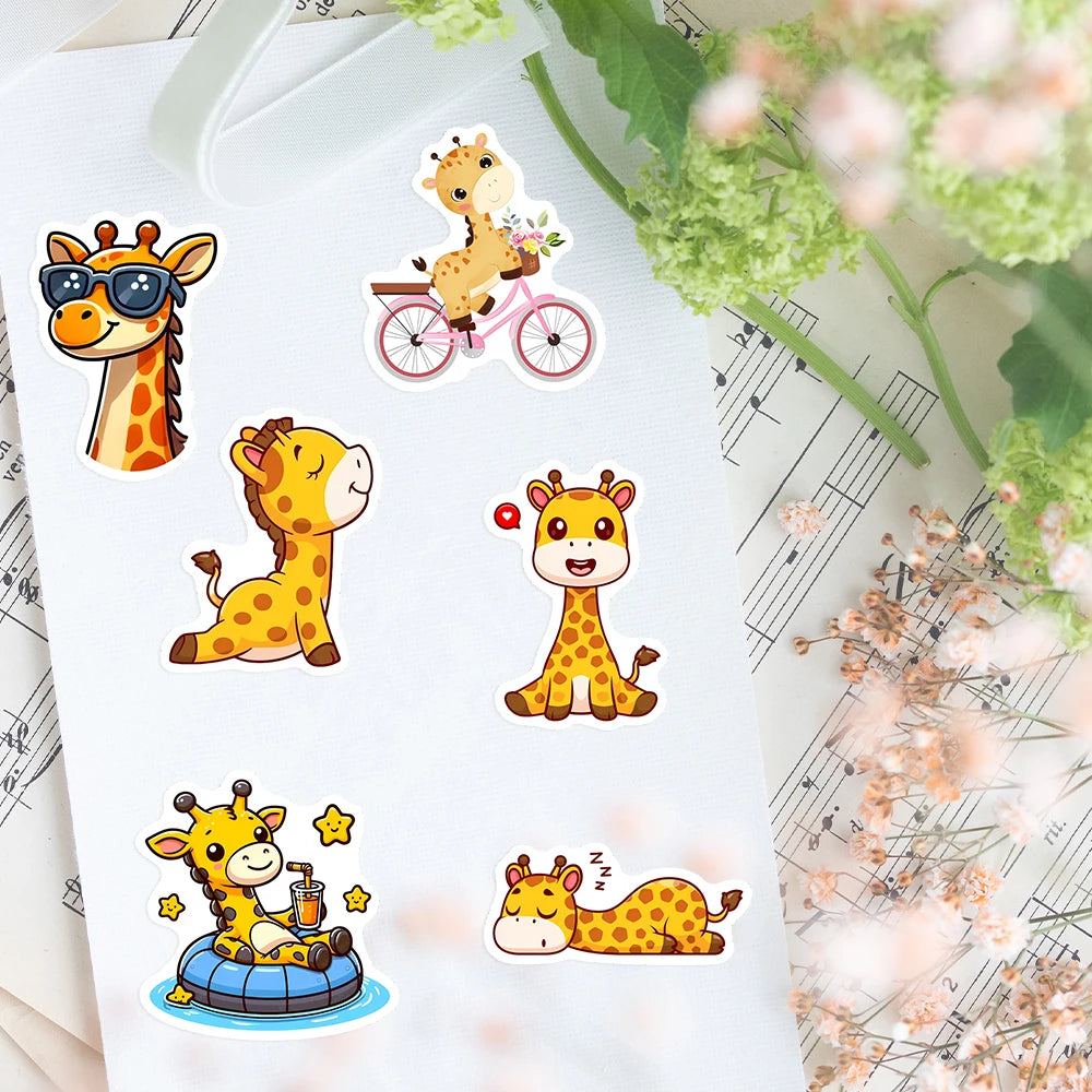 stickers girafes mignonnes dessin animé orange marron blanc bleu rose vert jaune adhésifs vinyle