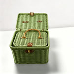 paniers rangement tressés rose vert marron poignées métalliques couvercle verrouillable vintage multifonctionnels