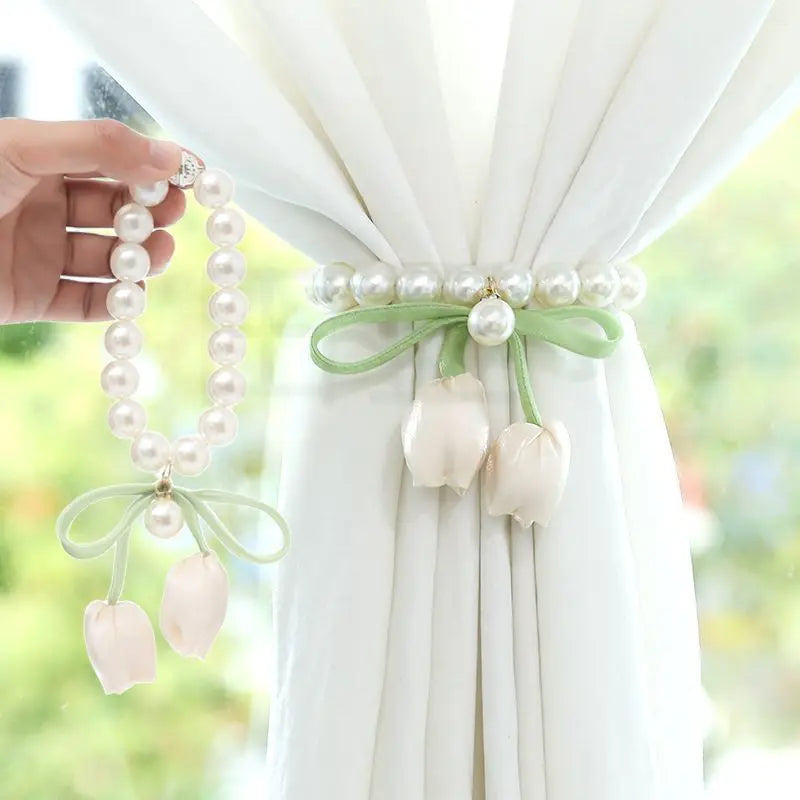 bracelet tulipe fleur ruban décoratif féminin blanc vert clair fleurs moderne