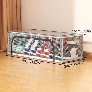 rangement chaussures transparent structure grille moderne paires sport bouteilles eau flèches ventilation