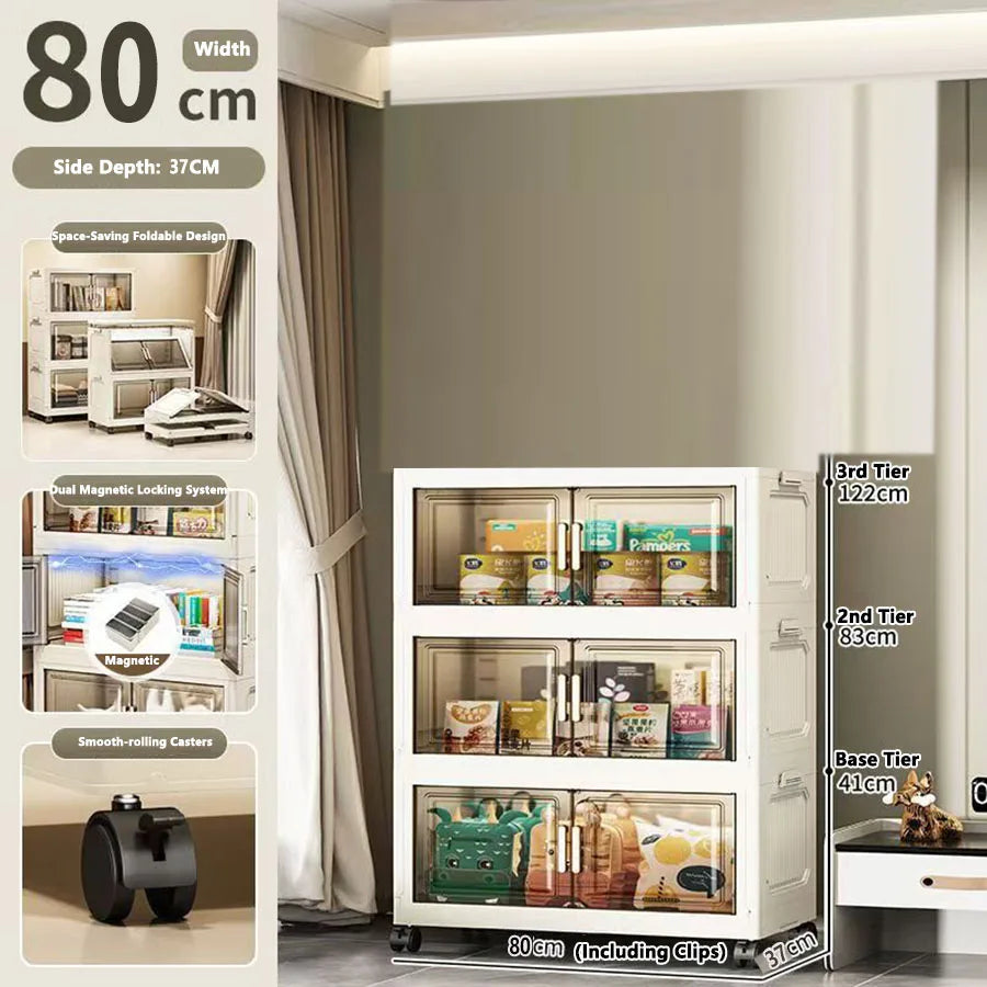 armoire rangement modulable pliable beige roulettes portes translucides jouets maison