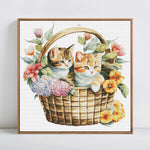 toile broder motif floral chats panier broderie coton moderne art populaire aiguilles fils instructions