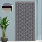 rideau porte marron gris hexagones moderne insonorisation isolation thermique fermeture magnétique crochets