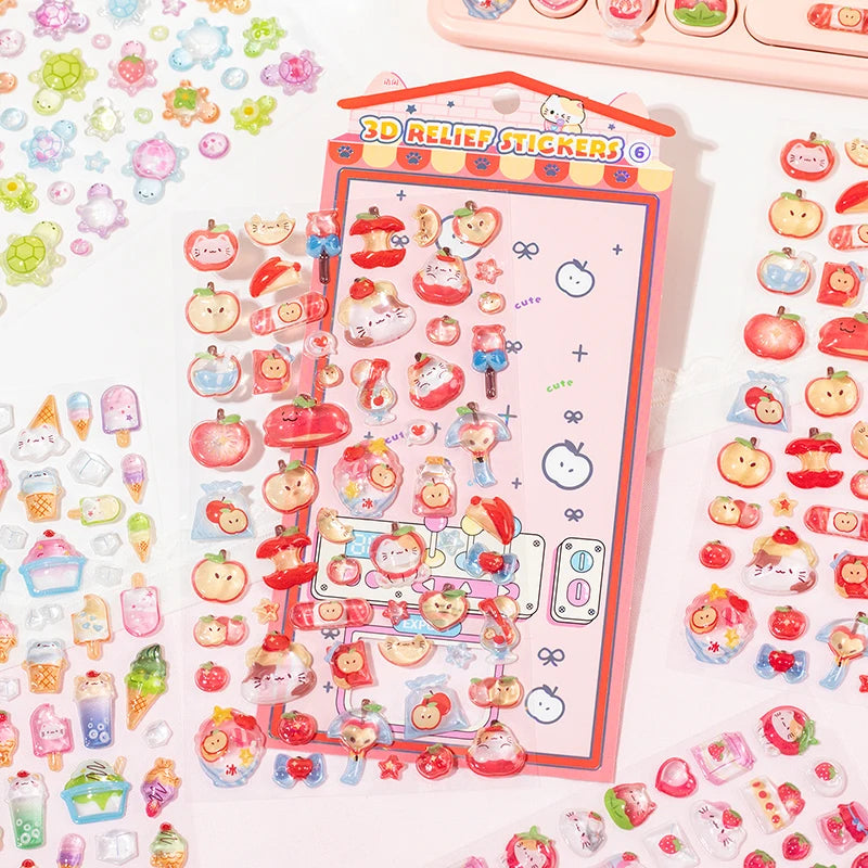 sticker 3d kawaii alimentaire animal multicolore bricolage scrapbooking coque téléphone cadre photo