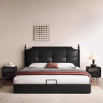 lit noir simili cuir moderne rangement tiroirs chambre coucher bois