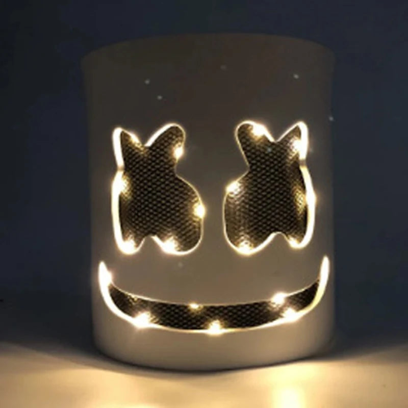 masque lumineux éva adhésif blanc noir yeux noirs sourire néon multicolore fête moderne