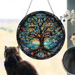 décoration murale vitrail arbre floral lever soleil suspendu chambre fenêtre translucent