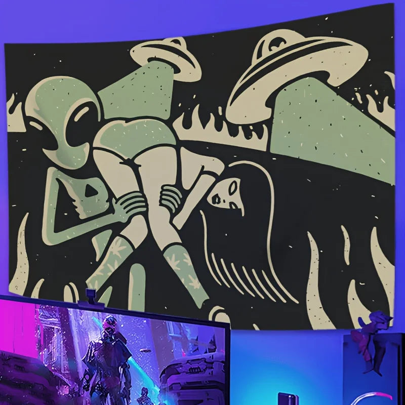 tapisserie cartoon aliens dessin animé noir vert clair tapisserie intérieure clips inclusion