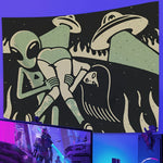 tapisserie cartoon aliens dessin animé noir vert clair tapisserie intérieure clips inclusion