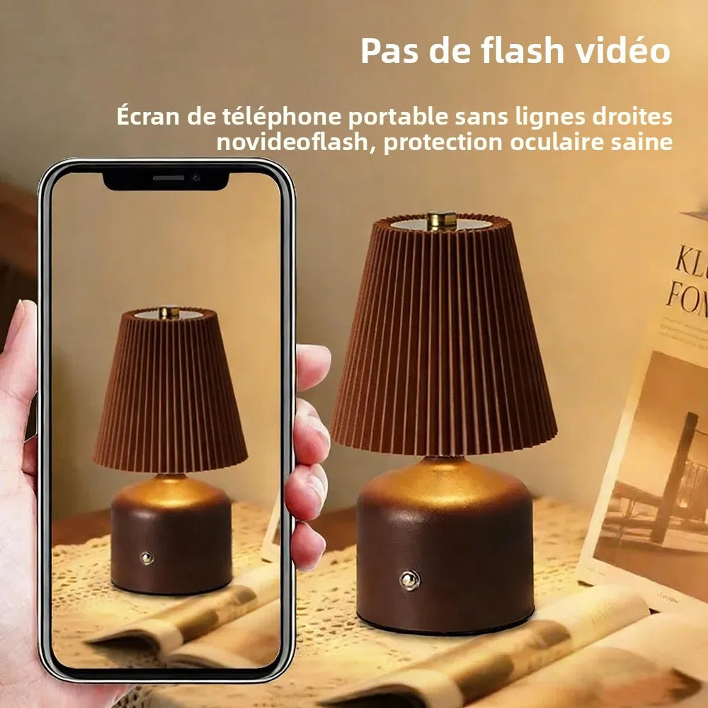 lampe table led blanc marron rose plissée moderne interrupteur tactile charge type