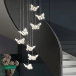 suspension décorative moderne papillons transparents dorés hall chambre éclairage contemporain fixations